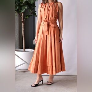 Ulla Johnson Sz 14 Joni Orange Clay Cotton Midi Dress